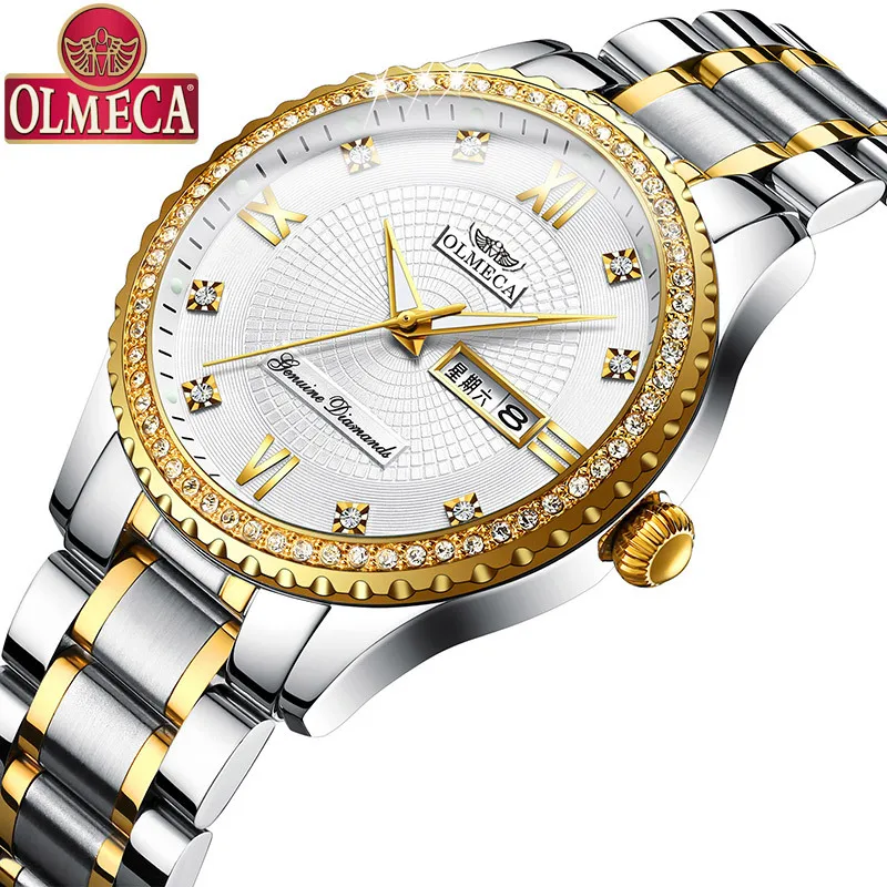 OLMECA Мужские кварцевые наручные часы роскошные золотые Для мужчин Классика