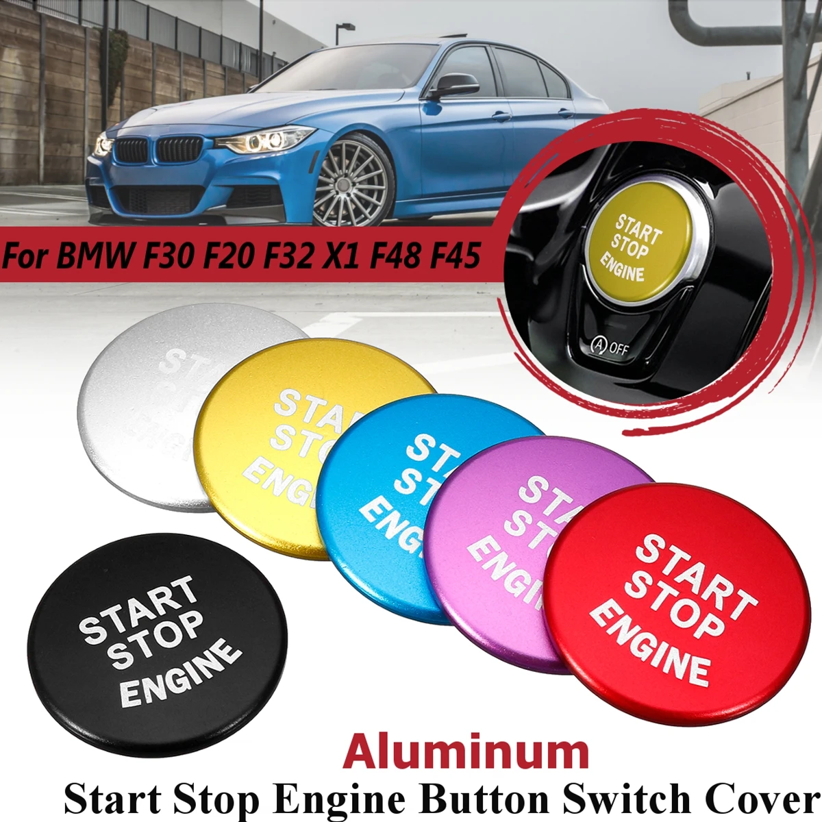 Aluminum Car Start Stop Engine Button Switch Cover For BMW 1 2 3 4 Series F30 F20 F32 X1 F48 F45  Auto Interior Mouldings