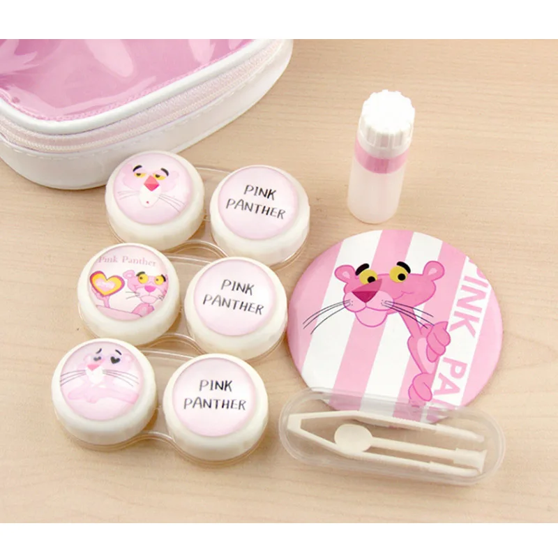 Милый розовый чехол для контактных линз с мультяшным рисунком простой