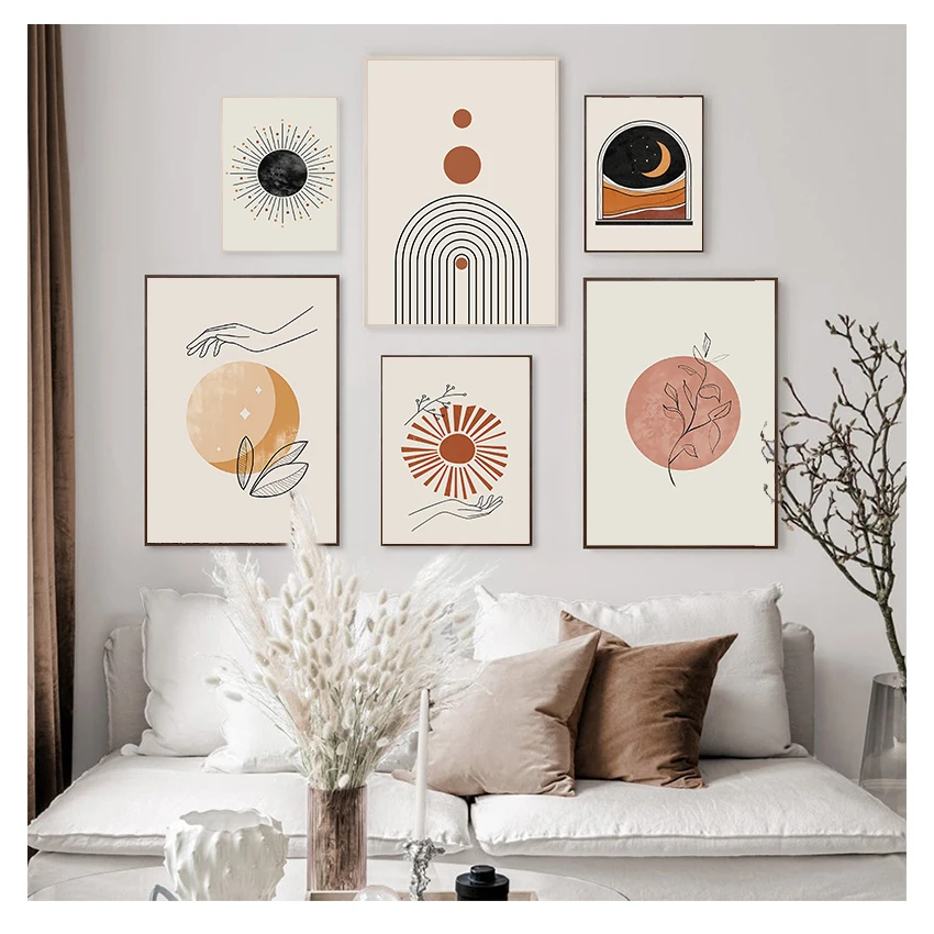 

Художественный абстрактный постер среднего века Солнце Луна бежевая оранжевая Печать на холсте скандинавские настенные картины декор ком...