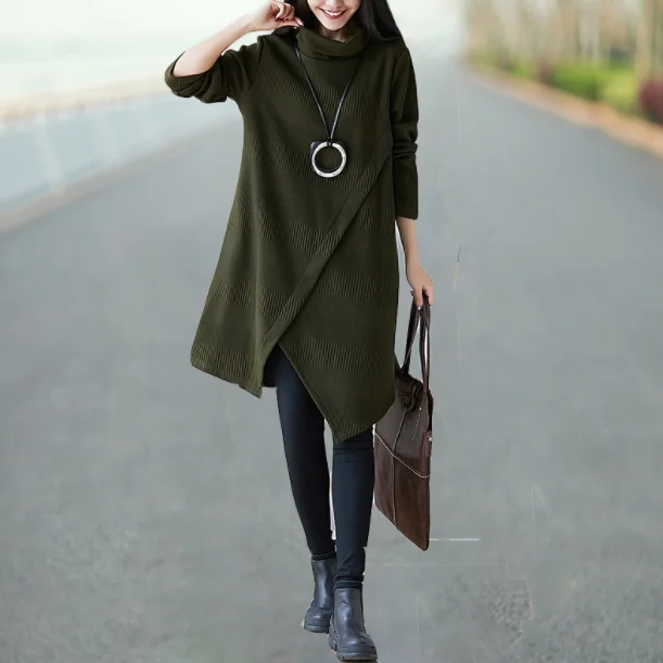 2020 модное осенне-зимнее платье водолазка длинный рукав женское повседневное