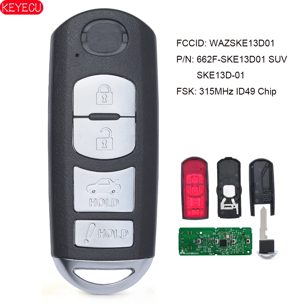 KEYECU дистанционный смарт ключ брелок FSK 315MHz ID49 Chip для Mazda 3 6 Miata 2013 2016 FCC: SKE13D01|Ключ от