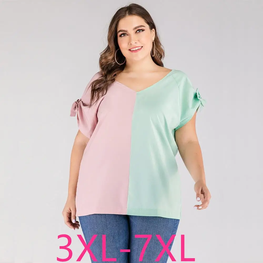 Женская свободная футболка с V-образным вырезом коротким рукавом | одежда