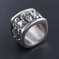 retro skull wide ring silver color titanium steel ring fashion mens hip hop party finger jewelry accessories birthday gift