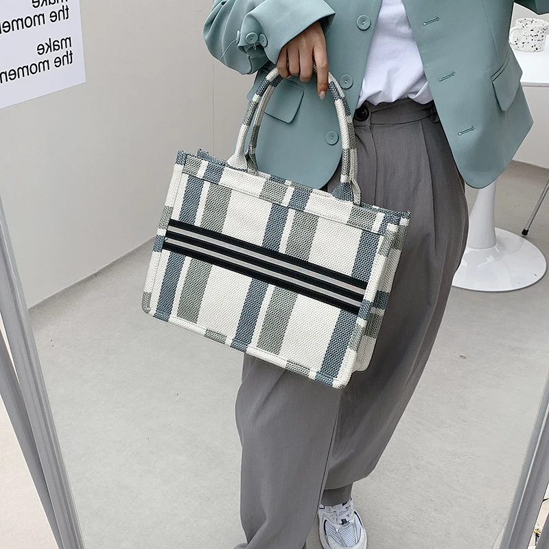 

Bags 2021 Ladies Luxury Brand Large-capacity Plaid Bag Women's Hand Tote Bag Students' Class Shoulder Bag Canvas Shopper Bags
