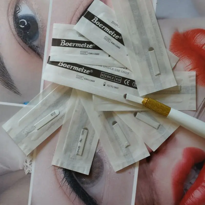 Microblading иглы татуировки 10 шт. 21U 3D вышивка бровей губ карандаш для глаз