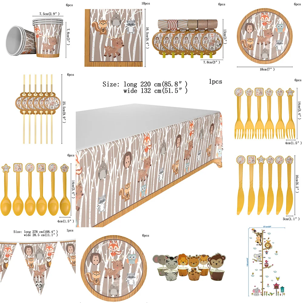 

Gift Boutique Woodland Animal Creatures Tableware 7inch Plates pcs and 10 pas Napkins for Baby Shower Birthday Forest party