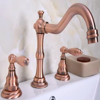 antique red copper brass deck mounted dual handles widespread bathroom 3 holes basin faucet mixer water taps mrg058