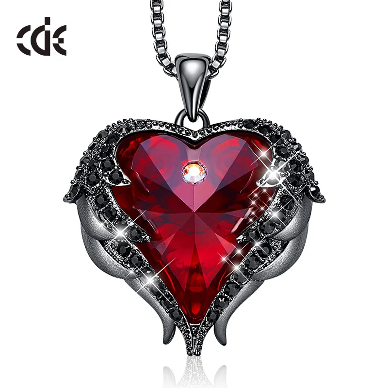 Red P0902H CDE дизайн, крылья ангела, украшенные кристаллами Swarovski, подвеска в форме сердца, ожерелье, ювелирное изделие, подарок на день Святого Валентина - Цвет камня: Red P0902H