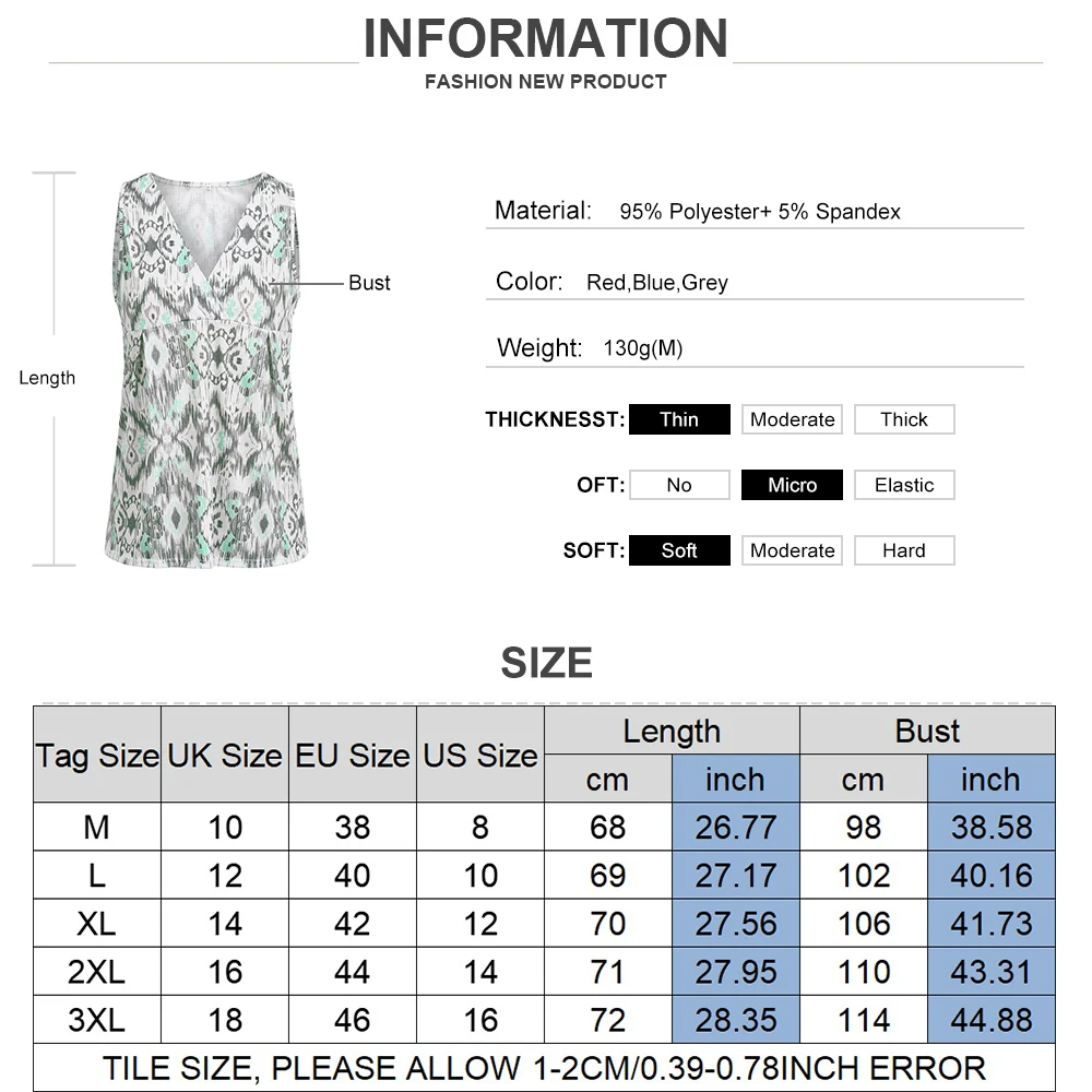 

Women V Neck Sleeveless Loose Tops Ethnic Printed Ladies Plus Size Vest Summer Retro Tank Top Ladies Casual Summer T-Shirt D30