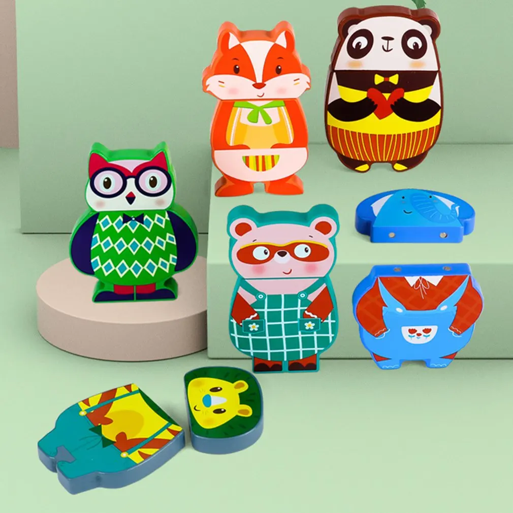 

Children's Educational Puzzle 6 Pieces Animal Three-dimensional Magnetic Puzzle Wooden Cartoon Early Education Children's Toy
