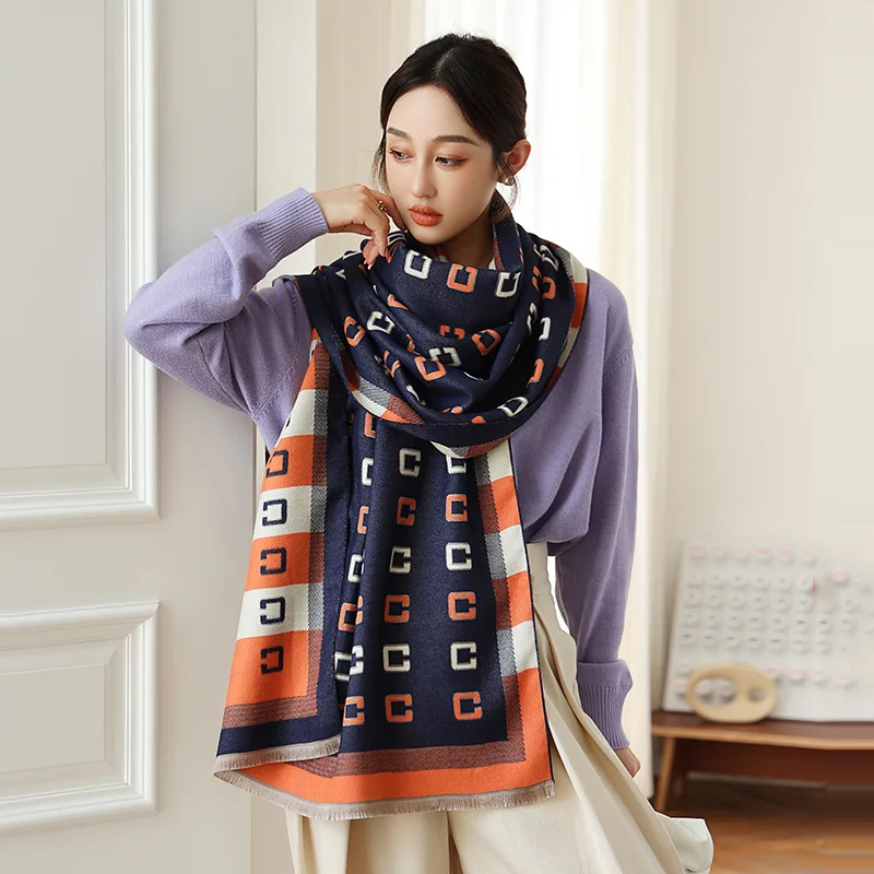 

2021 Long Shawl And Wrap Winter Print Cashmere Scarf Women Hijab Warm Blanket Lady Neckerchief Thick Bufanda Pashmina Echarpe