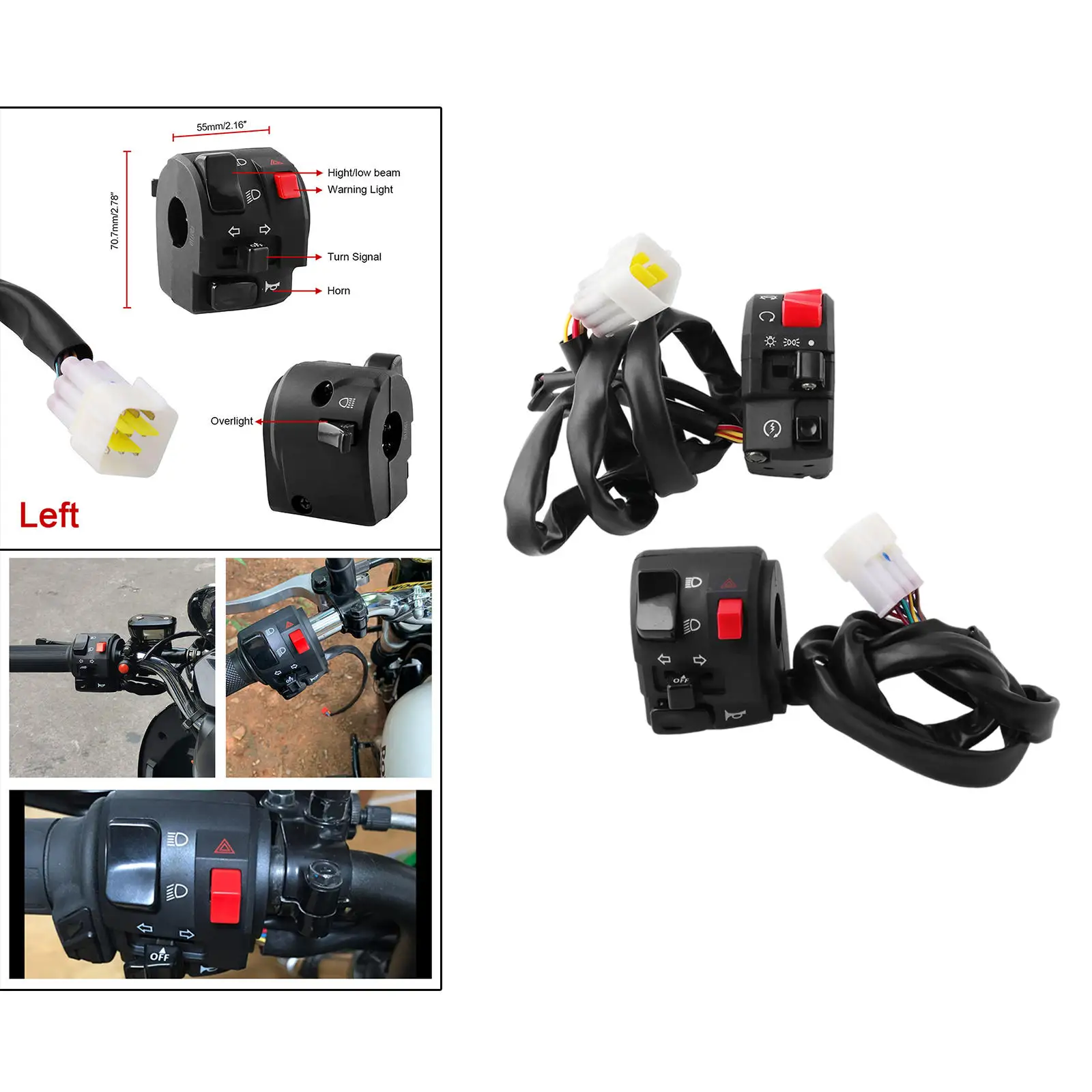 

2 шт. переключатели управления на руль левый правый 7/8 дюйма для мотоцикла 22 мм крепление для сигнала поворота электрическая противотуманна...
