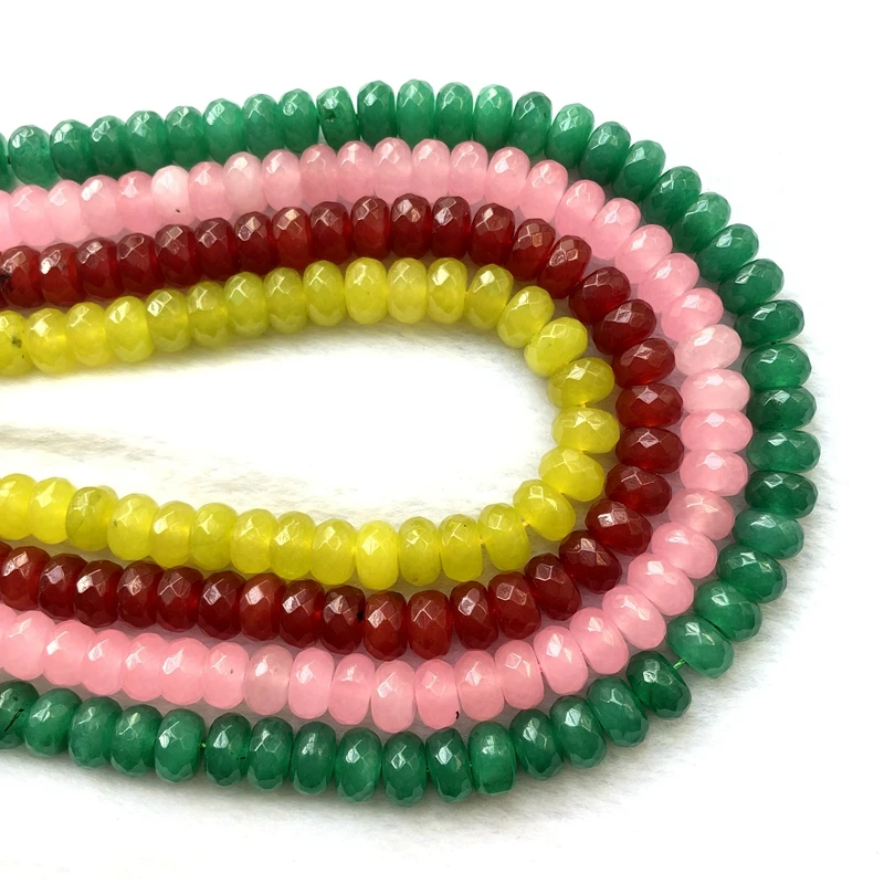 Очаровательные бусины Jad e розовые красные Зеленые Бусины 6x10 мм граненые Roundel Gem