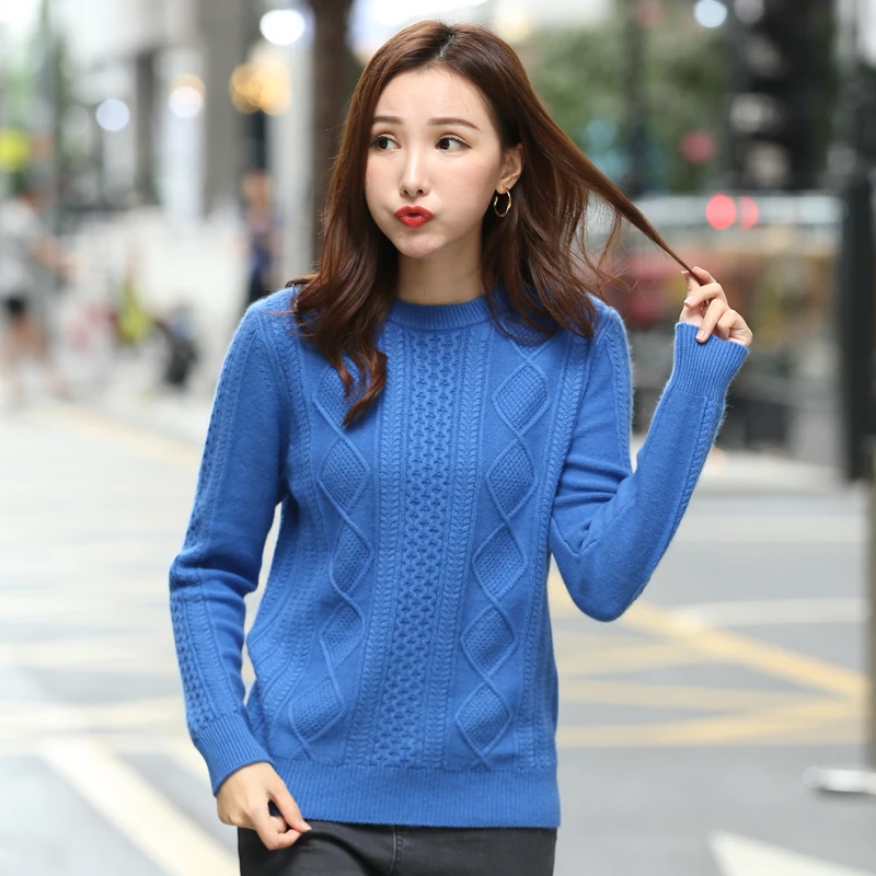 

Women's sweater new O-neck 100% wool sweater casual solid color mature long-sleeved knit sweater fashion wild lovers
