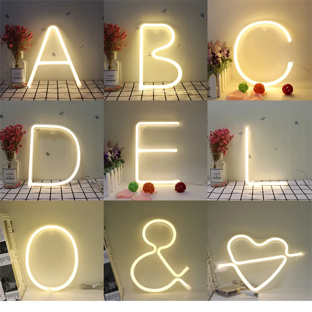 

Alphabet Night Light Neon Lamp 26 Letters Number Color Change For Birthday Wedding Party Bedroom Wall Lamp Decor Light Letters