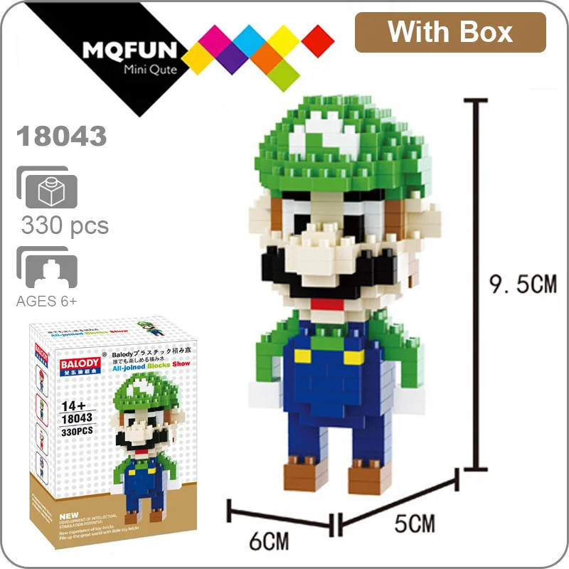 18043 With Box Balody Magic Blocks аниме мультфильм игры Йоши Супер Марио Wario мини блоки микро DIY строительные игрушки Фигурки подарки для детей - Цвет: 18043 With Box