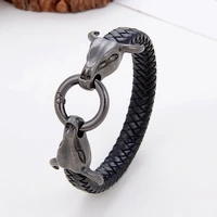 2021 punk style mens jewelry black leather rope chain animal accessory metal classic bracelet for men wrist gift wholesale