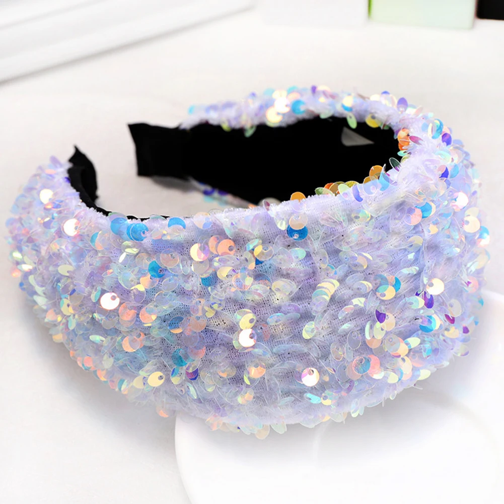 

Women Gift Party Shiny Simple Headwear Wide Decorative Portable Sequin Padded Cute Hairband Multipurpose