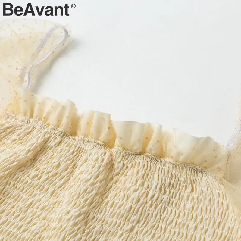BeAvant Сетчатое платье фонарь с рукавом в горошек блузка женская открытой спиной