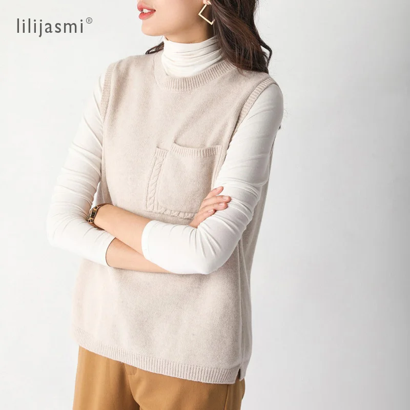  Представляет женский свитер с o-образным вырезом 100% шерстяное платье-майка 2020