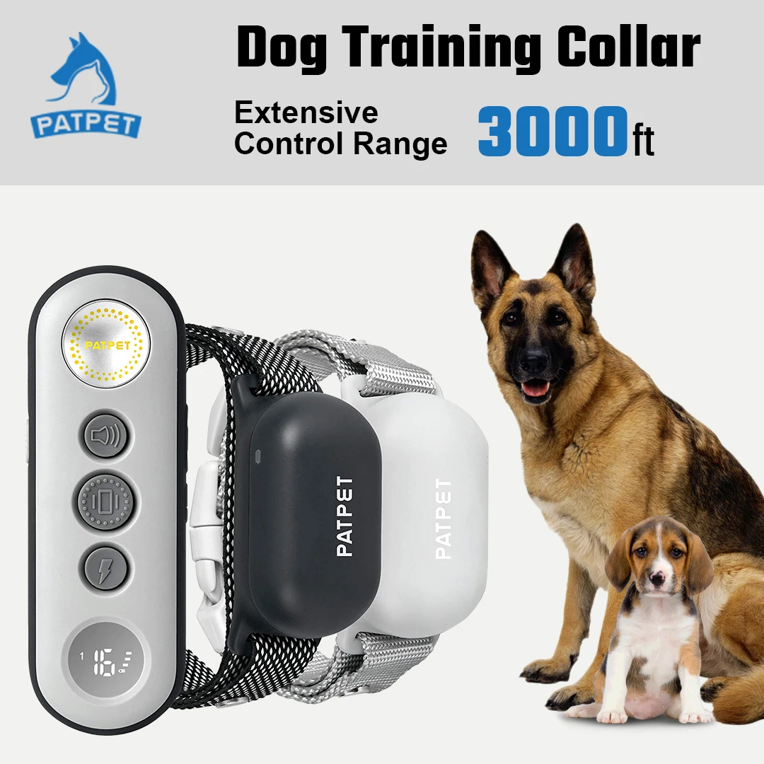 

Patpet Dog Training Collar Electric Shock Anti Bark Strap for Small Large Dogs Canine Equipment Supplies Accessories 3000Ft 680