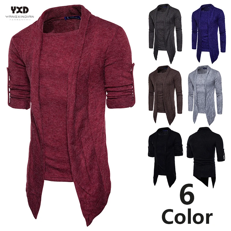 

Mens Clothes Slim Fake two pieces Cardigans Mans Casual Knitted Sweater Men Shawl Collar Open Front Tops Cardigan Man Pullovers