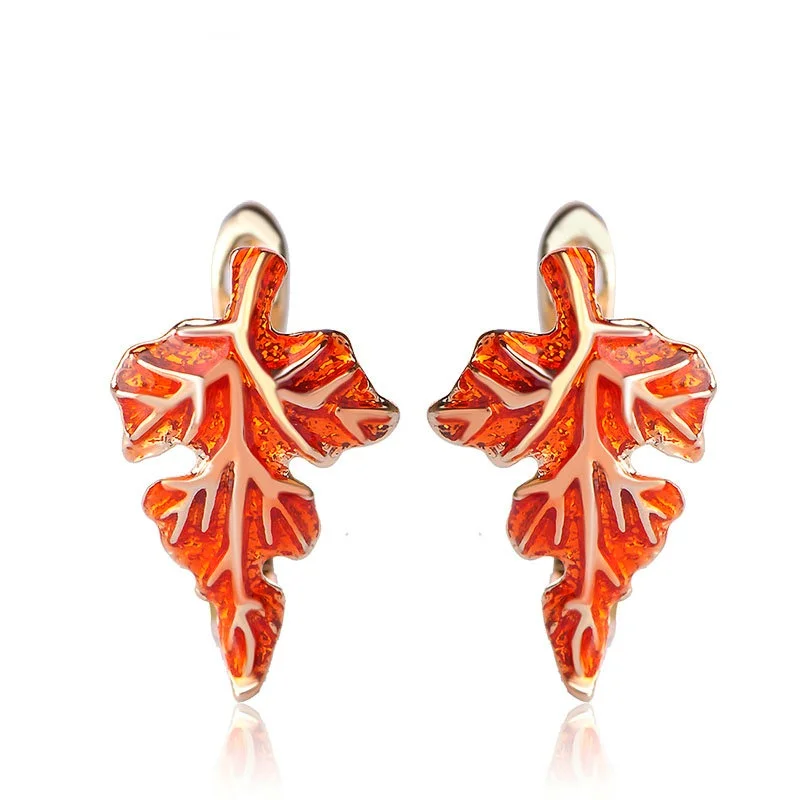 

Madrry Small Copper Pins Stud Earring Valentine's Day Gift Red Enamel Maple Leaf Earrings For Women Girls Wedding Party Jewelry