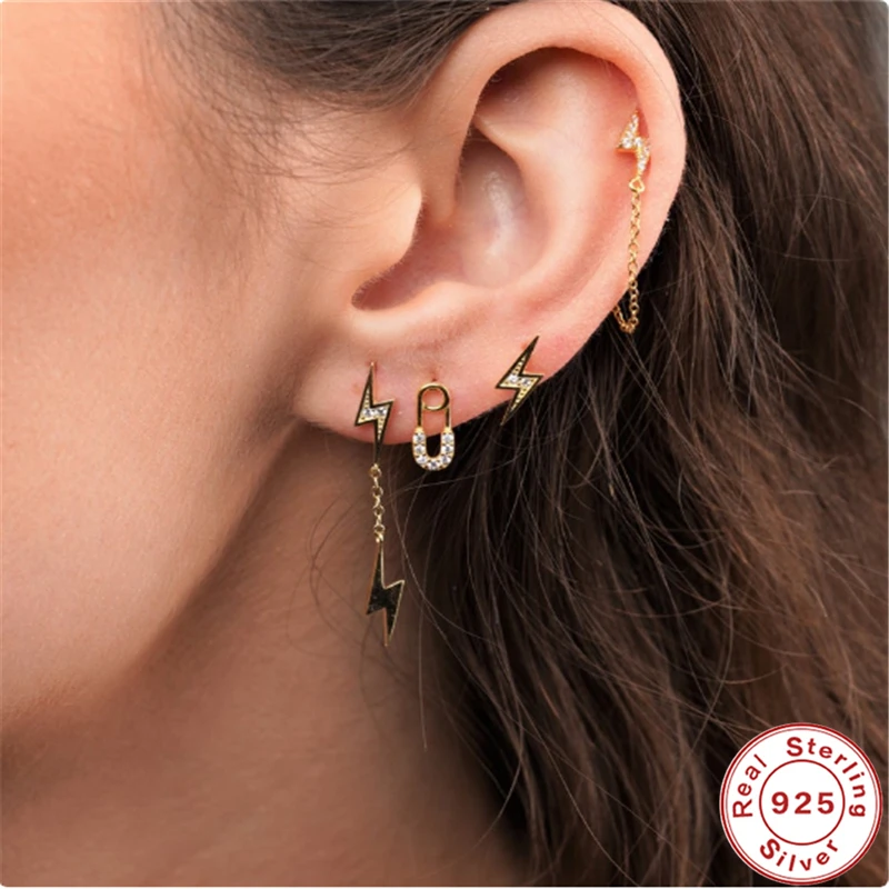 

MC S925 Plata Piercing Ear Stud Lighting 925 Silver Sterling Earrings with Tassel PendantsNew Sweet Cute Lovly Girly Pendientes