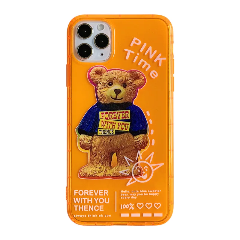 

Cartoon Animal Fluorescent Orange Bear Case Cover For iPhone 12 Pro 12 Mini 11 Pro Max SE 2020 7 8 7Plus 8Plus XR X XS MAX