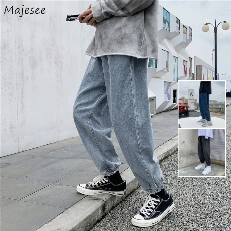 

Men Jeans Plus Size 3XL Solid Harem Ankle Length Denim Trousers Male Simple Casual All-match Loose Cozy Korean Style Students