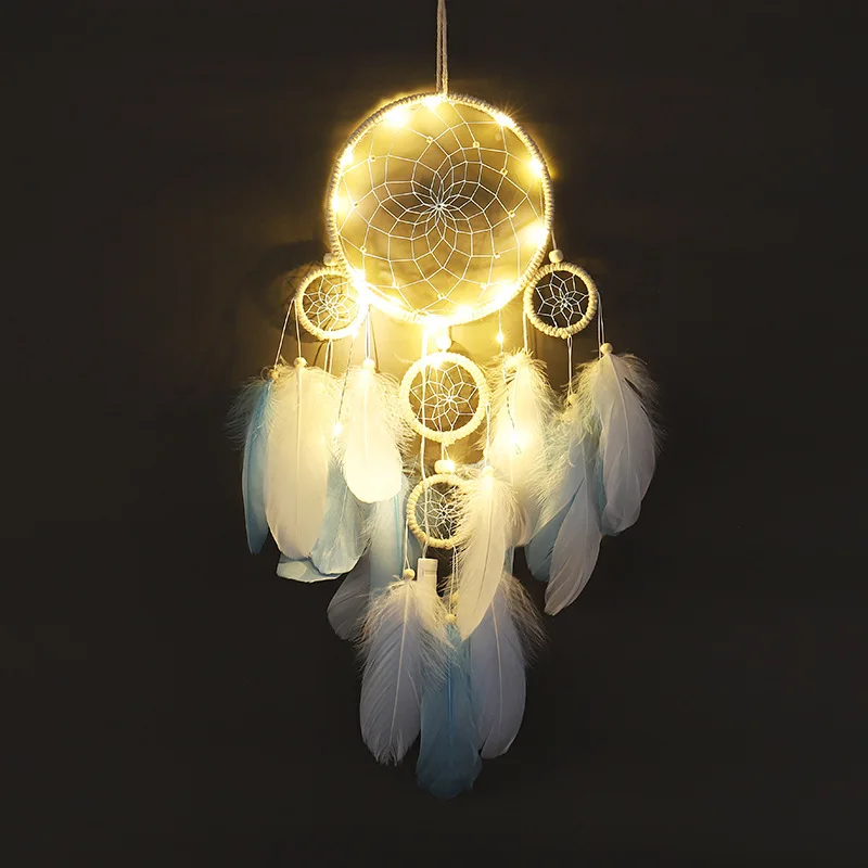 

Синяя светодиодная лампа с перьями, комнасветильник милый праздничный богемный декор, простая подвеска с теплым белым светом для друга, под...
