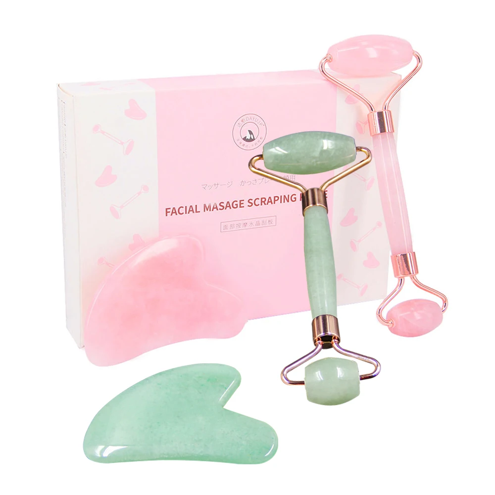 

Rose Quartz Jade Roller Face Slimming Massager Face Lifting Natural Jade Stone Facial Massage Roller Skin Care Beauty Set Box