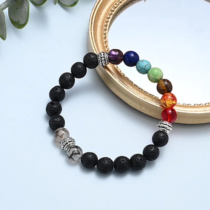 

Natural Lava stone Beads Healing Balance Chakra Charm Bracelet 8mm Tiger Eye Bead Tibetan Buddha Prayer Bracelet For Women Men