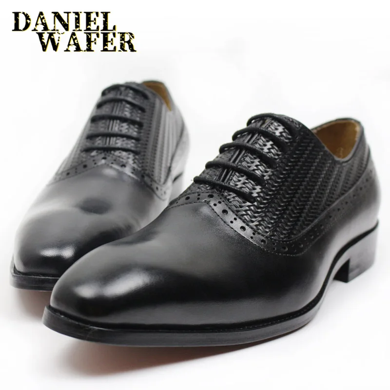 Мужские Формальные туфли из натуральной кожи; мужские офисные свадебные туфли в деловом стиле; мужские туфли-оксфорды на шнуровке с острым носком; цвет коричневый, черный