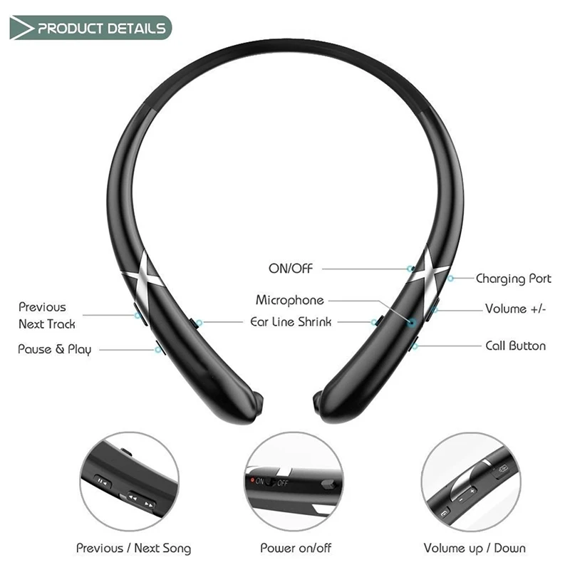 VTIN выдвижные наушники с шейным ремешком беспроводная гарнитура спортивные