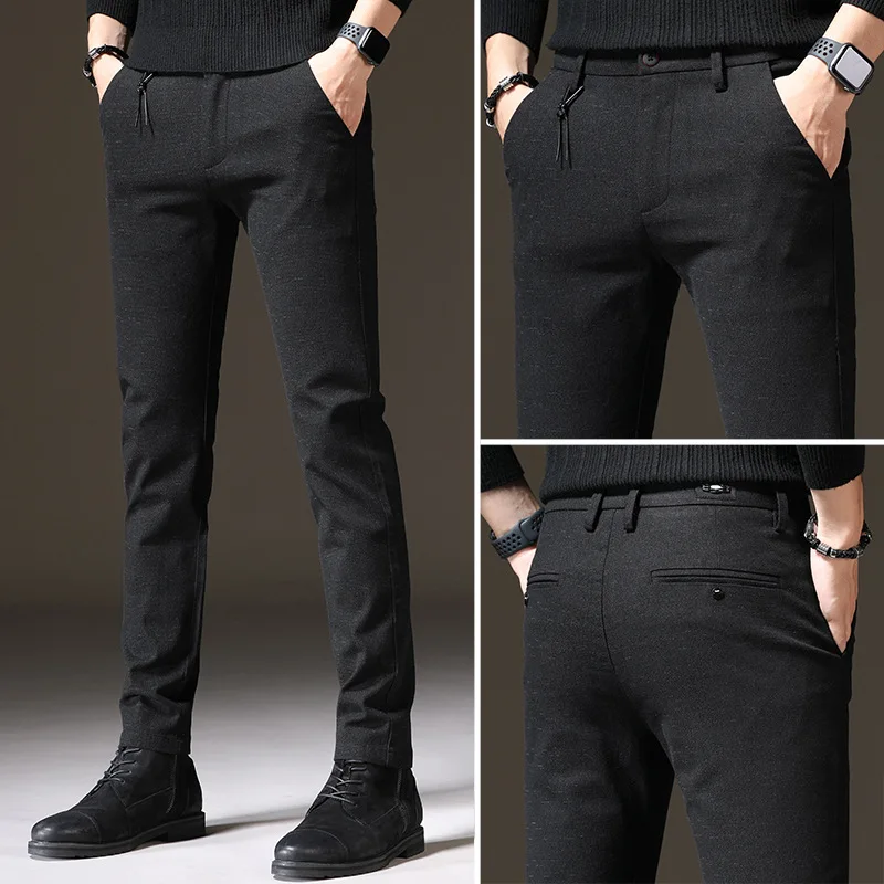 Брюки мужские хлопковые приталенные повседневные модные штаны брендовая одежда