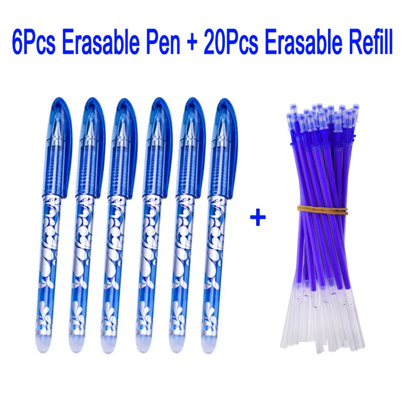 6blue pen 20 ink DELVTCH 0,5 мм стираемые костюм гелевая ручка синий/черные чернила магия стираемую заправки и ручки Комплект для школы и офиса пишущих инструментов студент S - Цвет: 6blue pen 20 ink