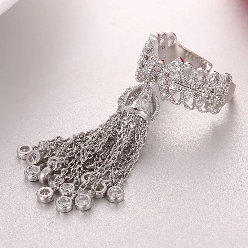 White Gold LXOEN Роскошные вечерние кольца с кисточками от известного бренда для женщин, инкрустация кубическим цирконием, регулируемое кольцо с короной от известного бренда, модное кольцо - Цвет основного камня: White Gold