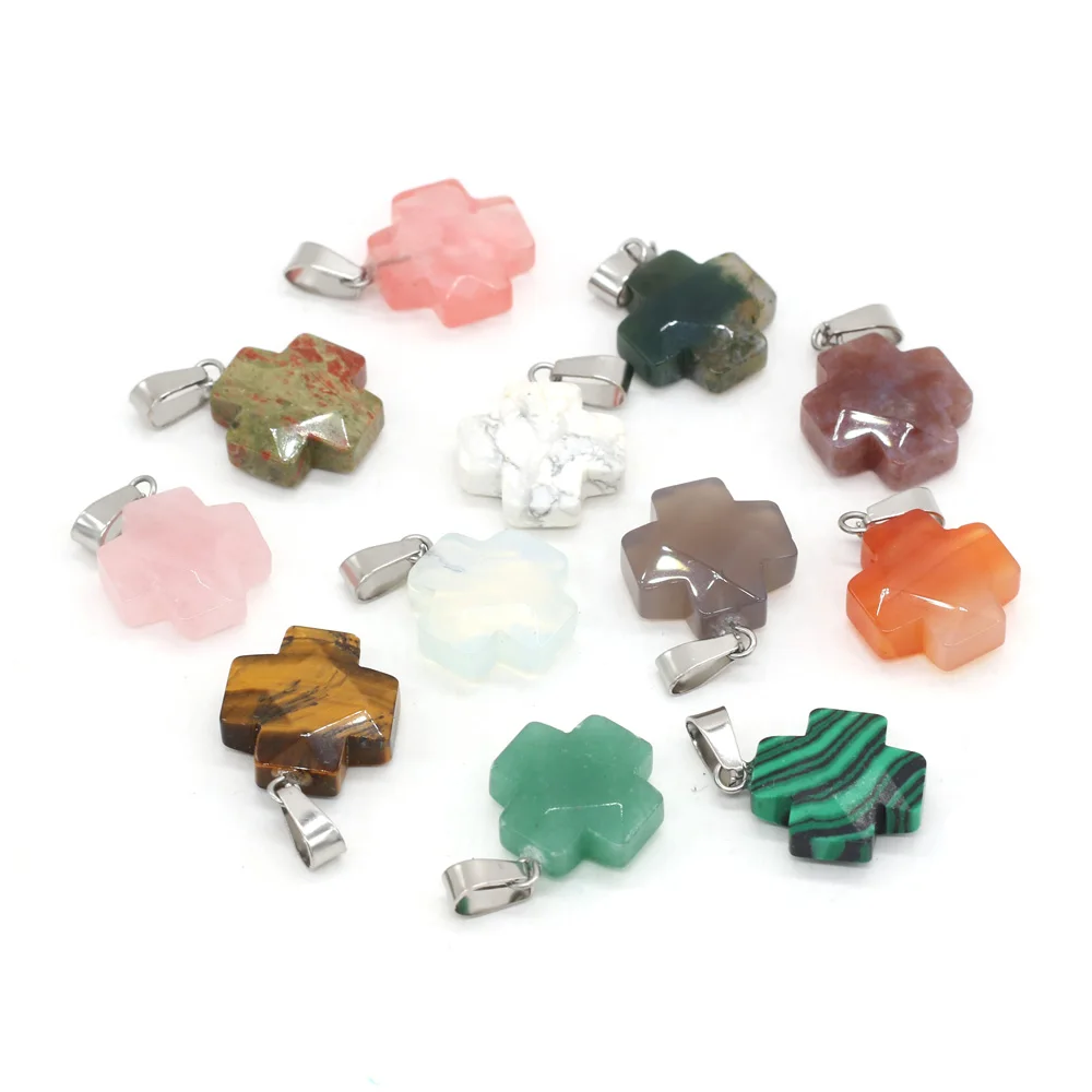 

Natural Stone Pendants Cross Faceted Crystal Agates Turquoises Stone Charms for Making Jewelry Women Necklace Bracelet Gift