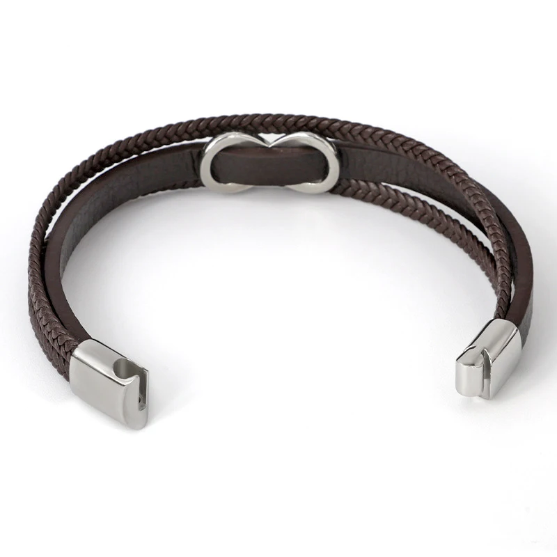 Кожаные браслеты ручной работы мужской браслет двойной круг кожаный нержавеющая