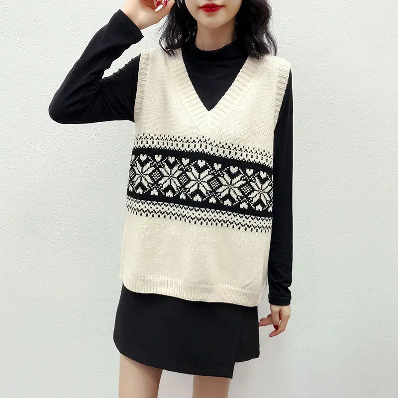 Женский вязаный жилет в стиле ретро с v-образным вырезом Свободный без рукавов