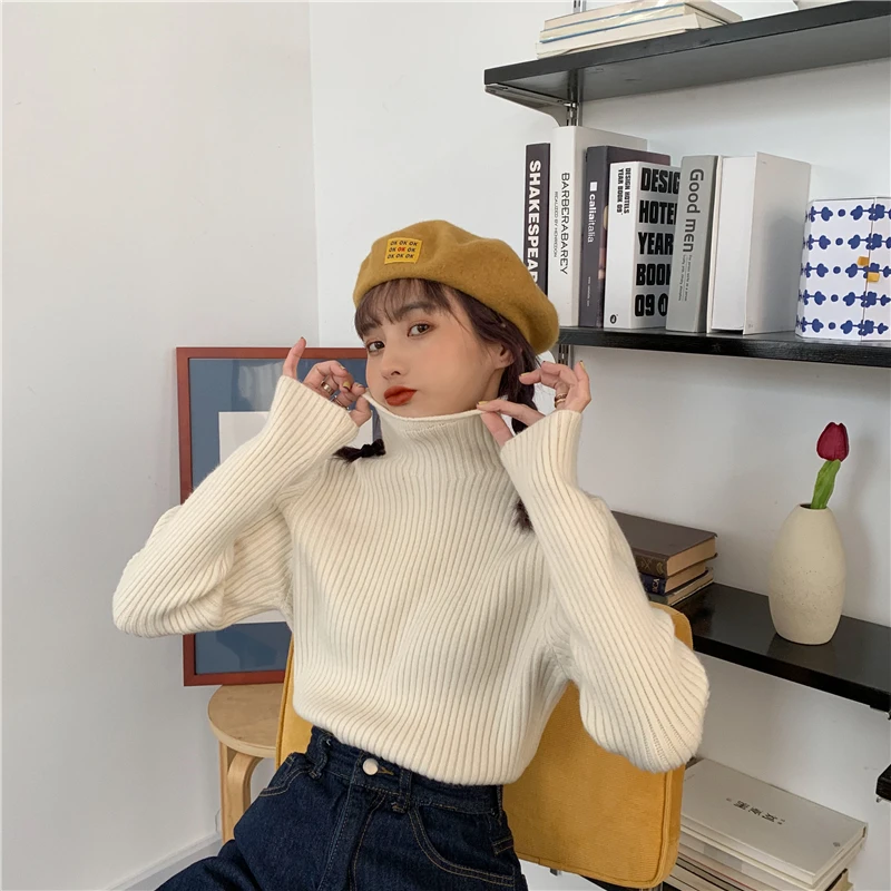 

Turtleneck Knitted Sweaters for Women Clothes Autumn Winter New Solid Casual Pullovers Slim Long Sleeve Ladies Tops Fashion 2021