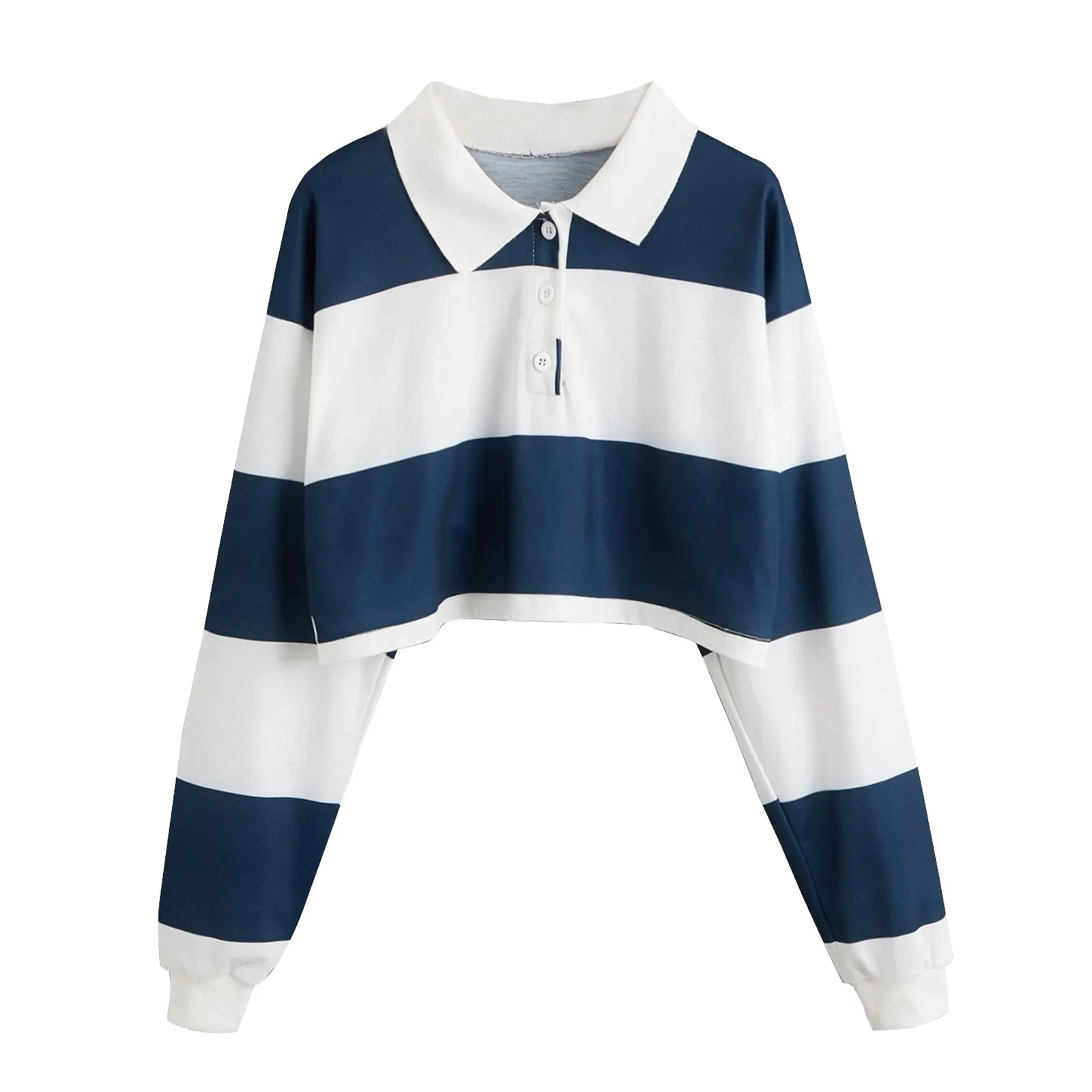 

Women Casual Stripe Cropped Hoodie Long Sleeve Button Turn-down Collar Kawaii Pullover Sweatshirt Top Sudaderas Con Capucha #672