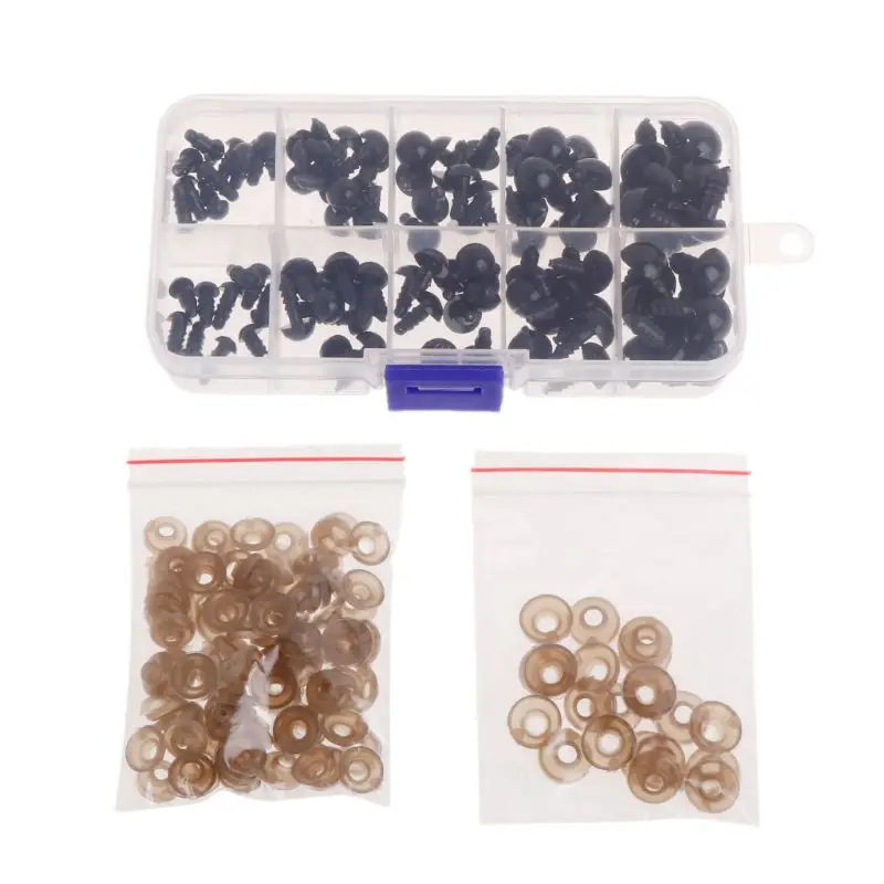 

100pcs 6mm/8mm/9mm/10mm/12mm Plastic Safety Eyes For Bear Stuffed Toys Animal Puppet Dolls Craft DIY Accessories With Washers