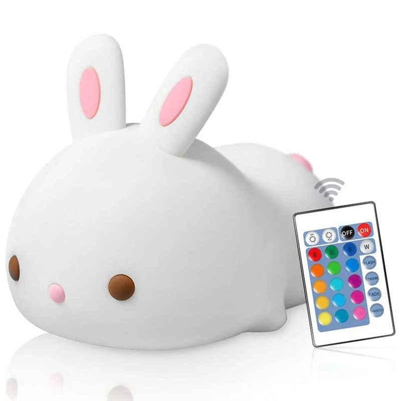 

New Exotic LED Nursery Night Lights for Kids Cute Animal Silicone Baby Night Light with Press Sensor Color Rabbit