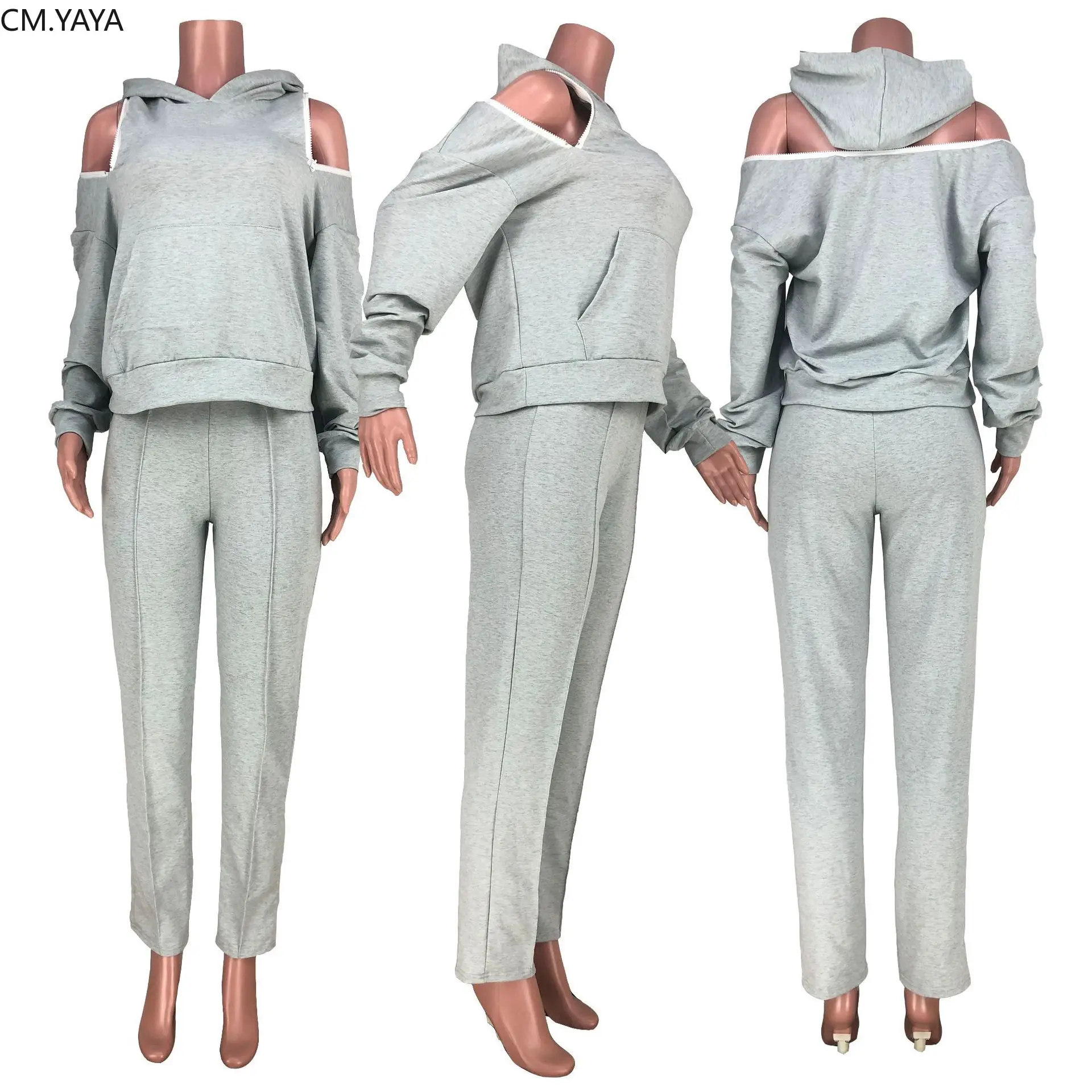 Женский спортивный костюм на молнии CM.YAYA комбинированный с капюшоном и брюками