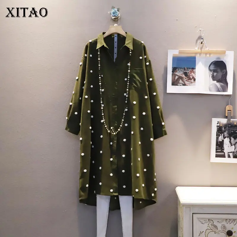 

XITAO Women Dress Fashion New Pleated Single Breast Full Sleeve Goddess Fan Casual Style Loose Pot Minority Dress JL0088