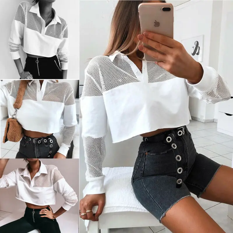 Женские прозрачные сетчатые кроп топы прозрачный открытый пупок блузка с