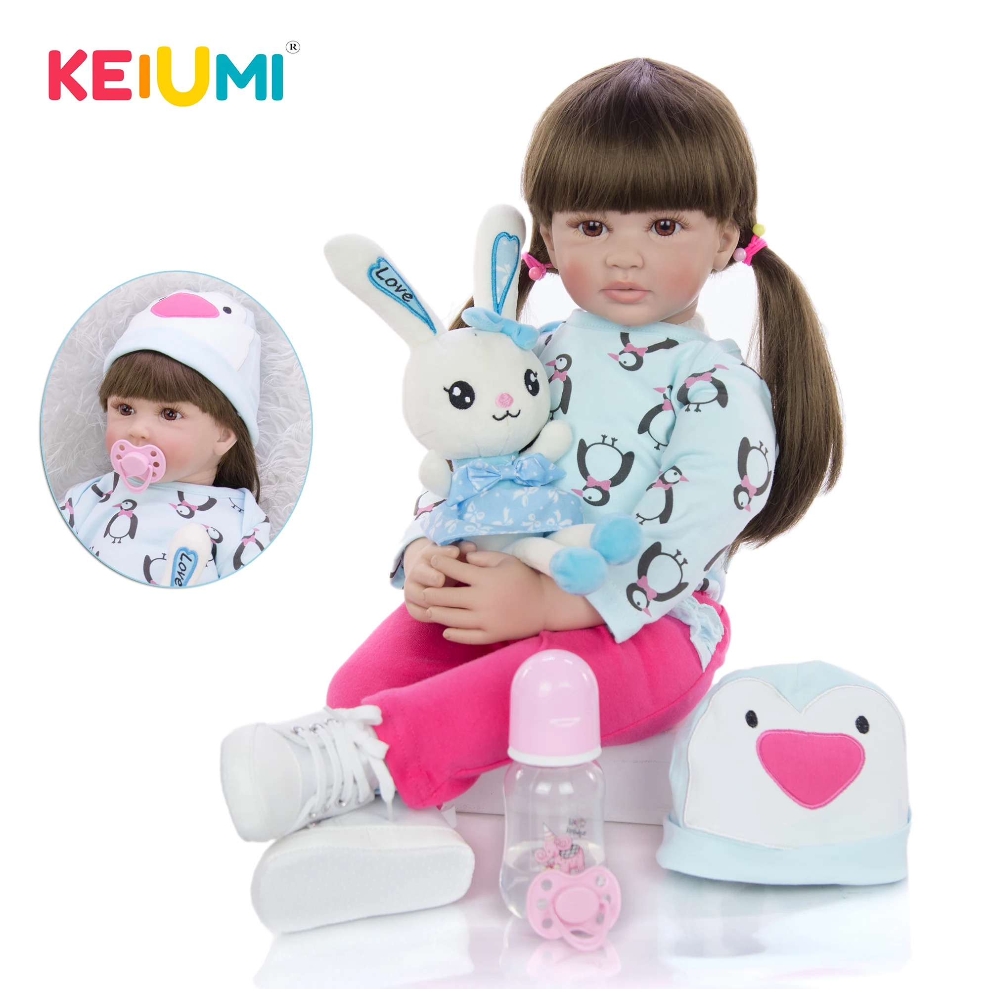 

Wholesale Reborn Baby Doll 60 cm With Long Hair Lifelike Princess Boneca Reborn Silicone Cute Stuffed Doll For Birthday Gifts
